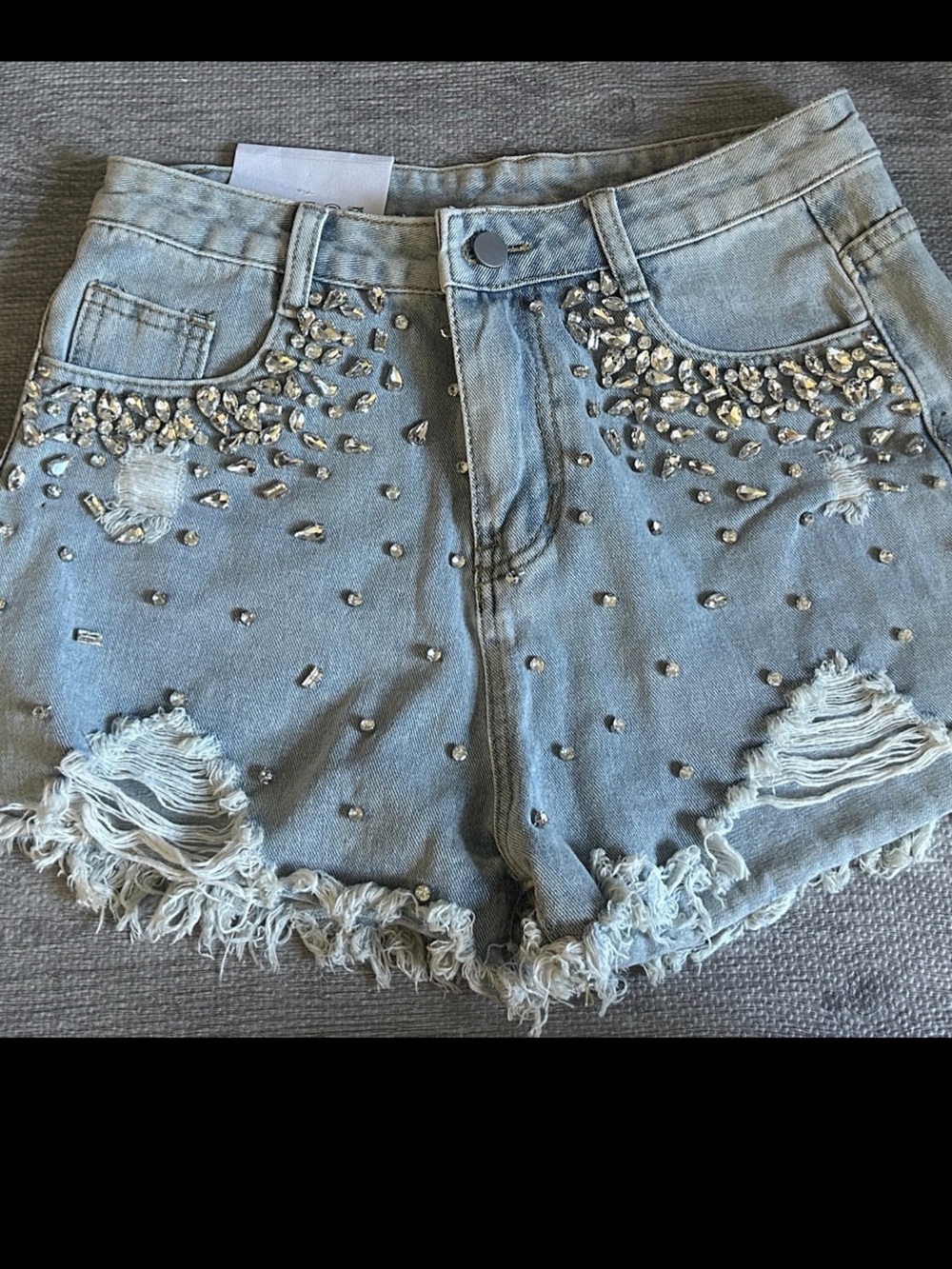 Embellished Light Blue Denim Shorts